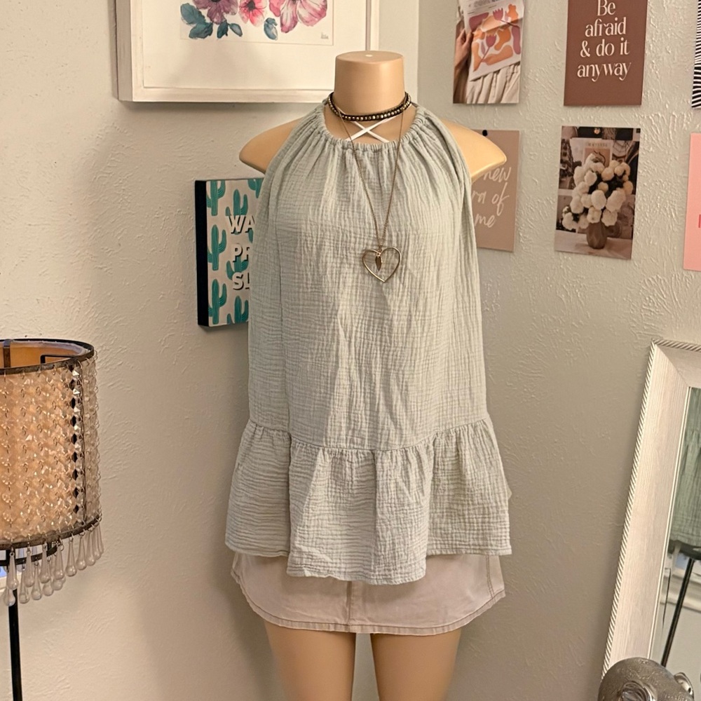 Sage Green Xhilaration Cotton Gauze Halter Cover-Up Dress – XL